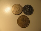 Foreign Coins:  1979 Fiji 20 cents, 1976 Luxembourg 10 Francs & 1994 Greece 100 Drachma