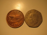 Foreign Coins: 1963 Ireland 1 penny & 1976 Mexico 10 Pesos