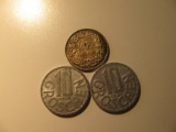 Foreign Coins:  WWII 1943 Switzerland 1/2 Francs & 1955 + 1959 Austria 10 Schillings