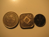 Foreign Coins: WWII 1942 Norway 1 ore, 1981  Iceland 1 Krona & 1984 Netherlands Antillies 5 Cents