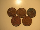 Foreign Coins:  WWII 1940 - 1943 & 1945 five Canada 1 Cents