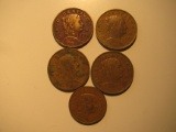 Foreign Coins: 1956, 1958, 1963, 1965 & 1970 Mexico 5 Centavos