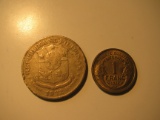 Foreign Coins: 1972 Phillipines 1 Piso big coin & 1932 France 1 Franc