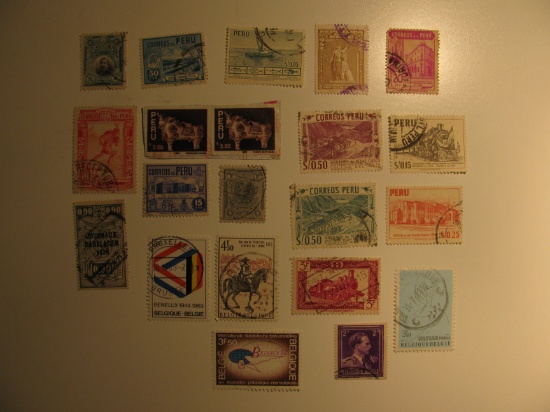 Vintage stamps set of: Belgium & Peru