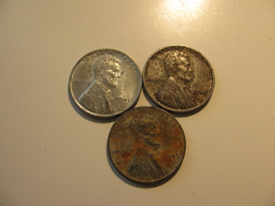 US Coins: 3x 1943 Steel pennies