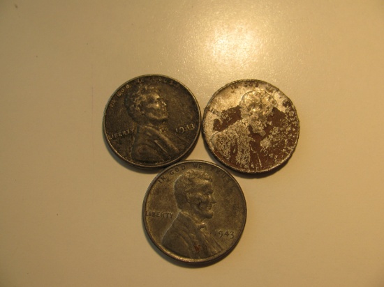 US Coins: 3x 1943 Steel pennies