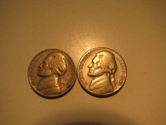 US Coins:2x1949-S 5 Cents