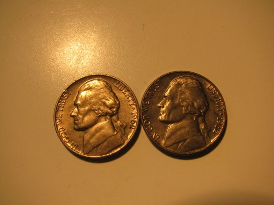 US Coins: 2x1962-S UNC 5 Cents