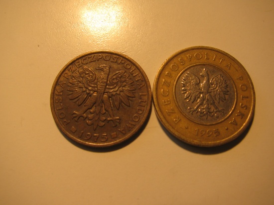 Foreign Coins: Poland 1975 & 1995 2 Zlotes