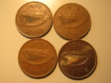 Foreign Coins:  Ireland 1971, 1979, 1980 & 1988 2 Pences