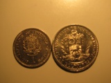 Foreign Coins: Venezuela 1989 1 & 2 Bolivares