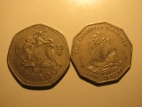 Foreign Coins: 1989 East Caribbean & 1973 Barbados 1 Dollars