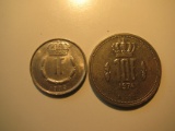 Foreign Coins:  Luxemburg 1974 10 & 1979 1 Francs