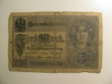 Foreign Currency: WWI 1917 Germany 5 Mark