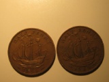 Foreign Coins: 1951 & 1955 Great Britain 1/2 Pennies