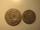 Foreign Coins: 1956 New Zealand 1 Shilling & 1979 Fiji 20 Cents