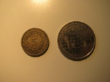 Foreign Coins: 1937 Mexico 5 Centavos & 2004  Jordan 10 Dinars