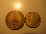 Foreign Coins: Chile 1968 1 Centismos & 1979 1 Peso