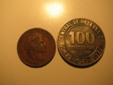 Foreign Coins: Peru 1951 20 Centavos & 1982 100 Oro
