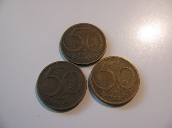 Foreign Coins: 1959, 64, 65 Austria 50 Groschens