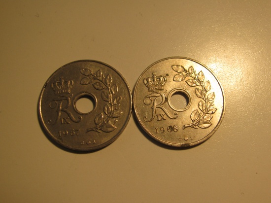 Foreign Coins:  Denmark 1967 & 1968 25 Ores