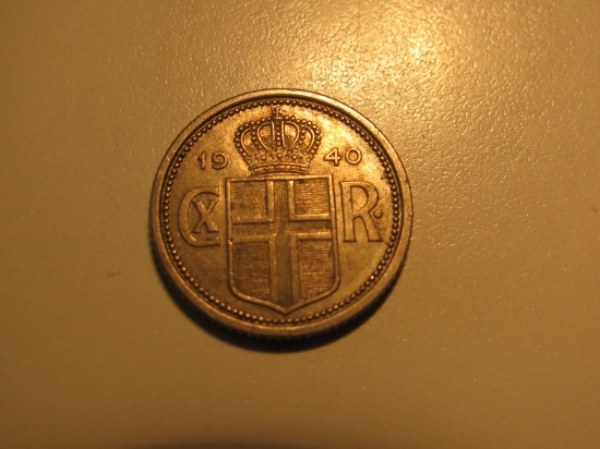 Foreign Coins: WWII 1940 Iceland 25 Aurar