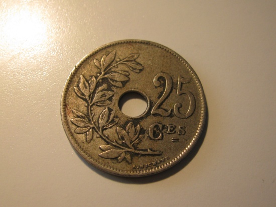 Foreign Coins: 1923 Belgium 25 Cents