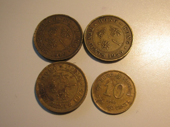 Foreign Coins:  Hong Kong 1949,1950, 1975 & 1982 10 Cents