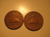 Foreign Coins: Mexico 1951 & 1956 20 Centavoses