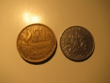 Foreign Coins: France 1952 50 & 1960 1 Francs