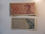 Foreign Currency: 1964 Indonesia 1 & 50 Sens