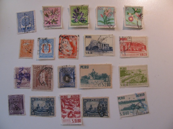 Vintage stamps set of: Peru & Belgium Congo