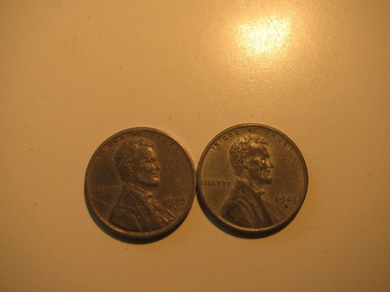 US Coins:2x 1943-S Steel pennies