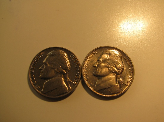 US Coins: 2x1964 BU/Clean 5 Cents