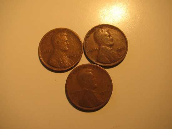 US Coins: 3x1924 Wheat Pennies