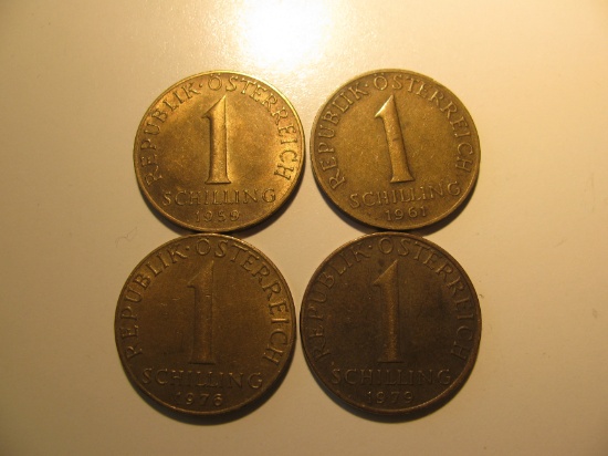 Foreign Coins: 1959, 61, 66 and 79 Austria 1 Schillings