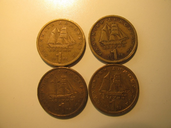 Foreign Coins:  Greece 3x1978 &1x1982 1 Drachmas