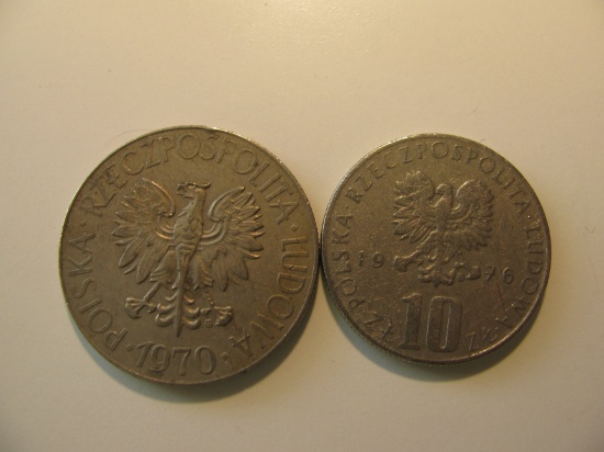 Foreign Coins: Poland 1970 & 76 10 Zloyches