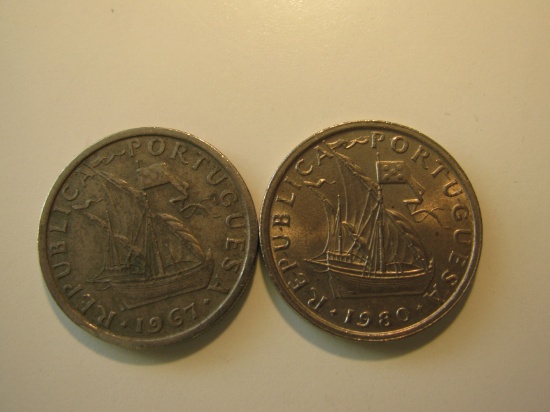 Foreign Coins:  Portugal 1967 & 1980 500 Centavoses