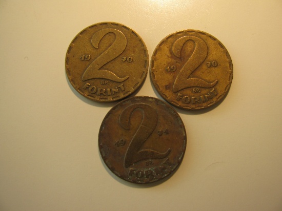 Foreign Coins: 2x1970 and 1x1972 Hungary2 Forints