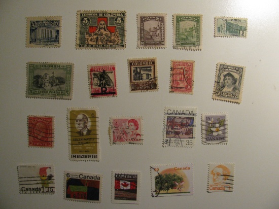 Vintage stamps set of: Canada & Colombia