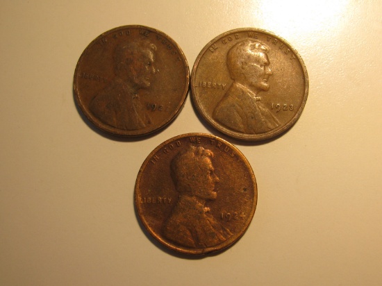US Coins: 2x1923 & 1x1924 Wheat pennies