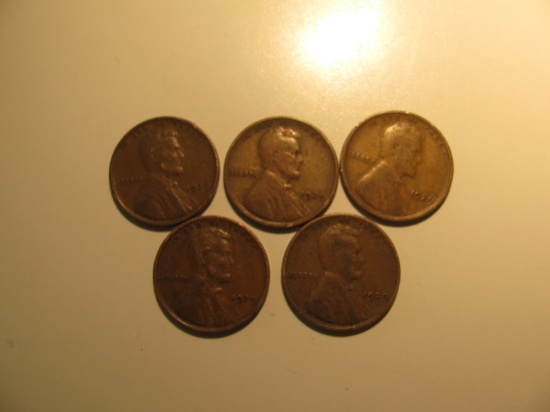 US Coins: 5x1929  Wheat pennies