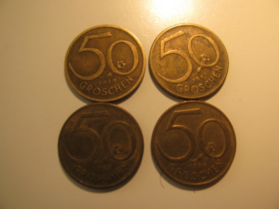 Foreign Coins: 1959, 61, 65 and 86 Austria 50 Groschen