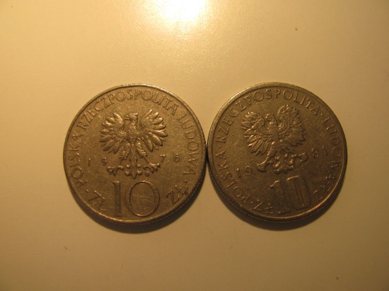 Foreign Coins: Poland 1976 & 81 10 Zloyches