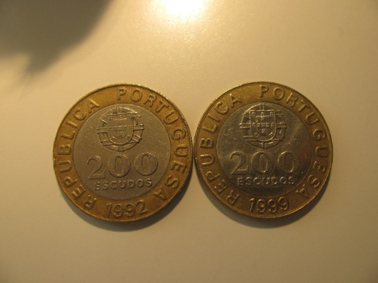 Foreign Coins:  Portugal 1992 & 1999 200 Escudos