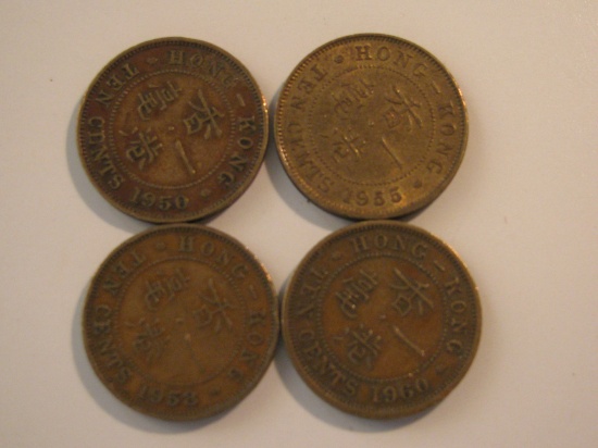 Foreign Coins:  Hong Kong 1950,1955, 1958 & 1960 10 Cents