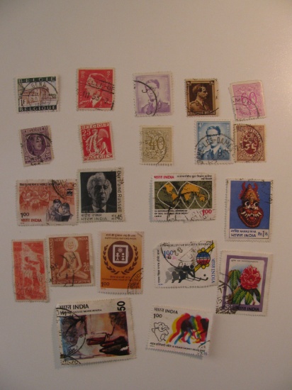 Vintage stamps set of: India & Belgium