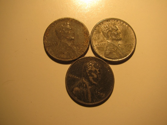 US Coins: 3x 1943 Steel pennies