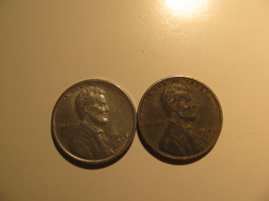 US Coins:2x 1943-S Steel pennies